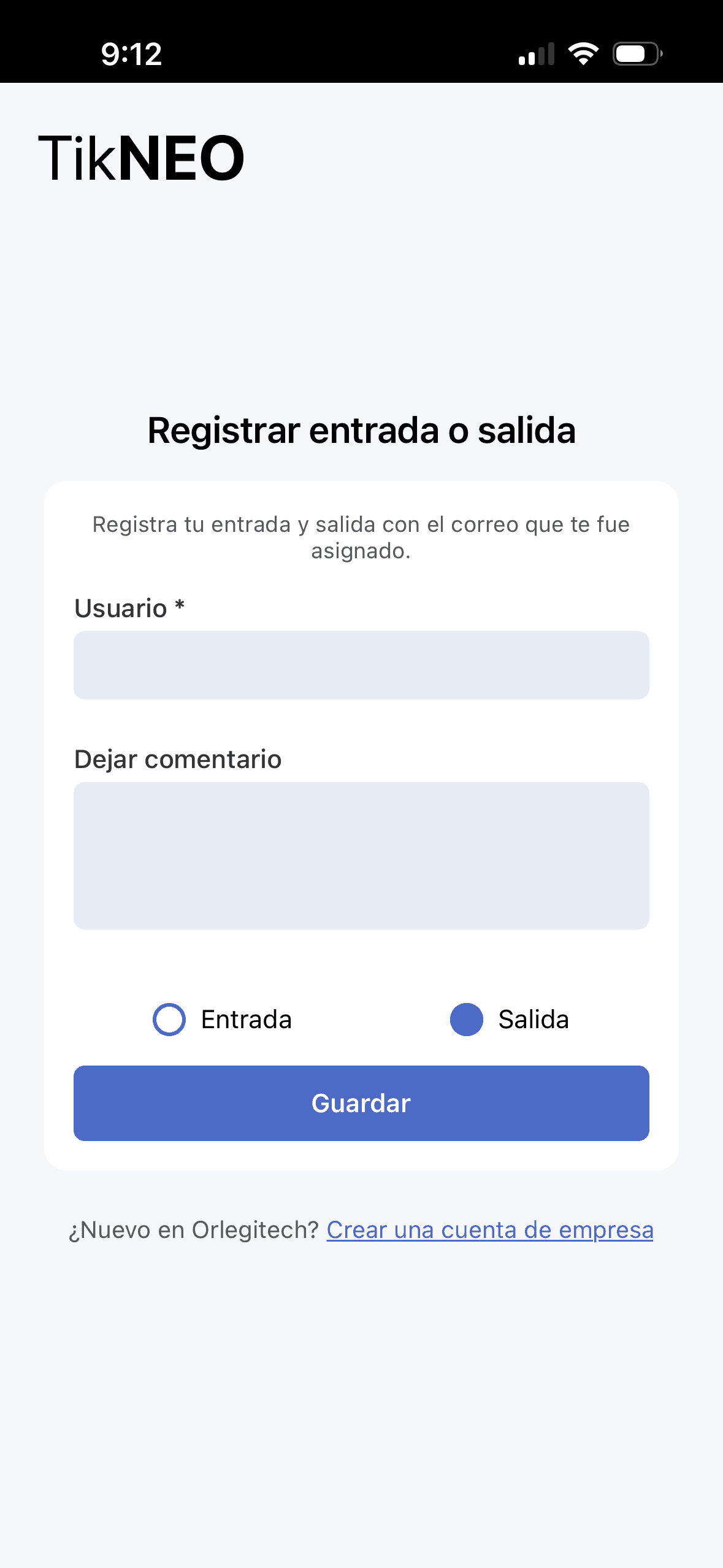 TikNEO Registro de entrada y salida